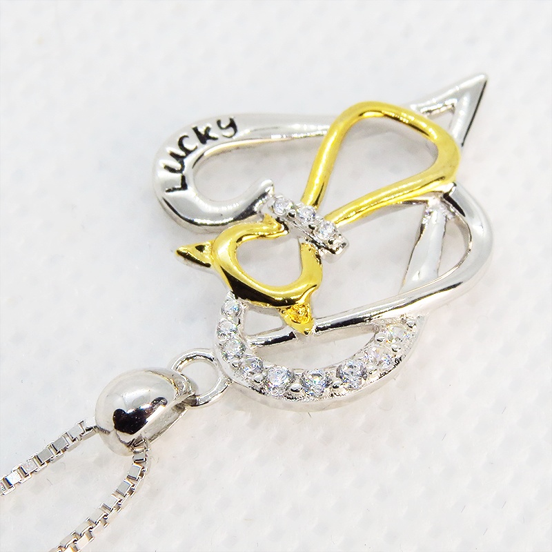 猫ネックレス スリムで印象的なモチーフのオープンハートネックレス シルバー925 AAAキュービックジルコニア