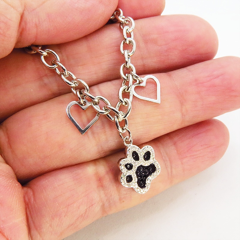肉球モチーフのペンダントブレスレット シルバー925 ジルコン 猫好き 犬好き