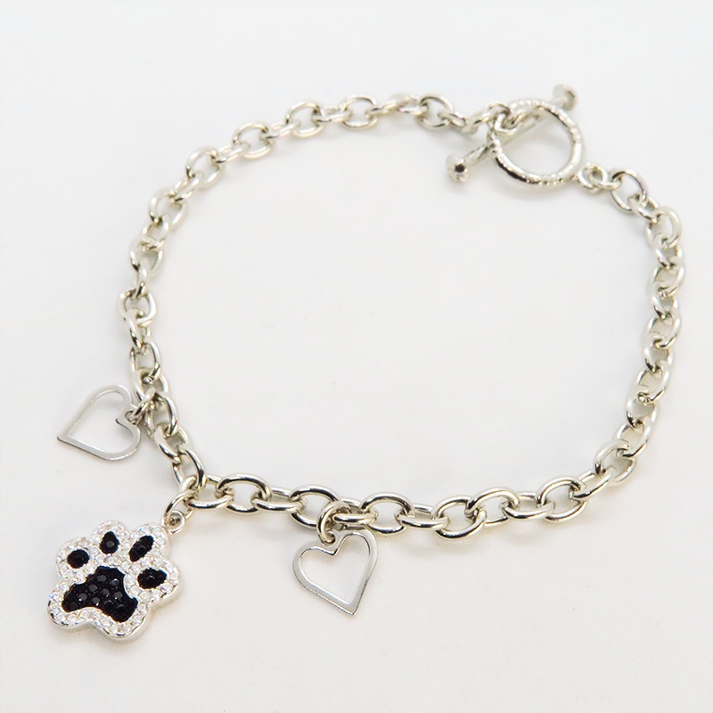 肉球モチーフのペンダントブレスレット シルバー925 ジルコン 猫好き 犬好き