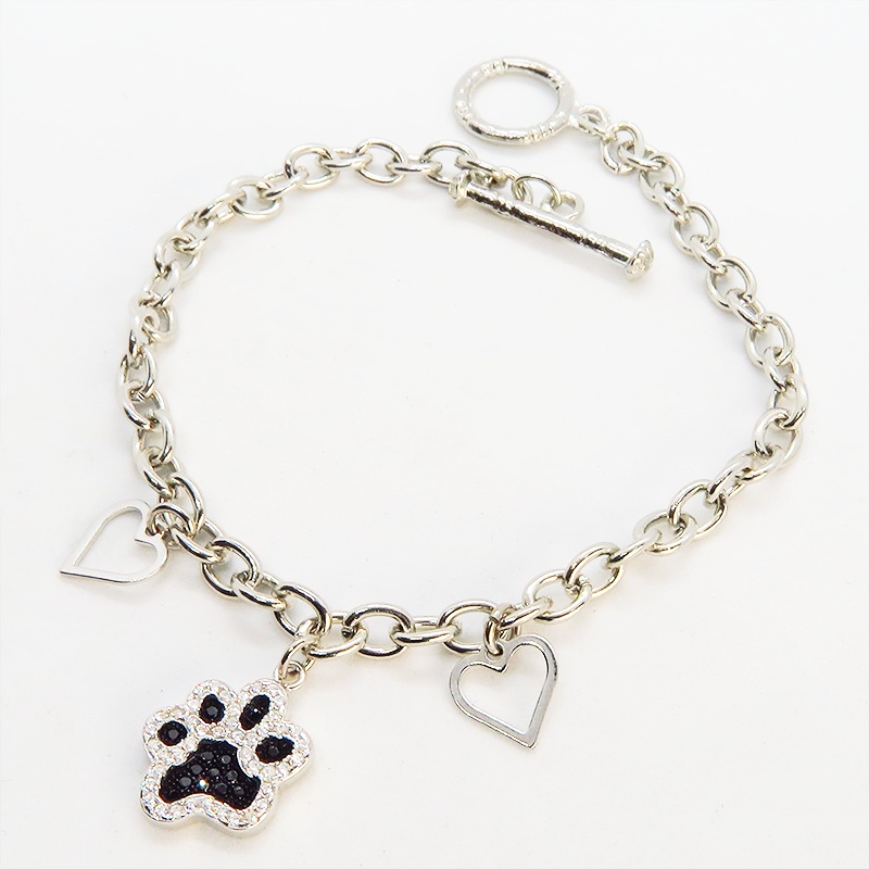 肉球モチーフのペンダントブレスレット シルバー925 ジルコン 猫好き 犬好き