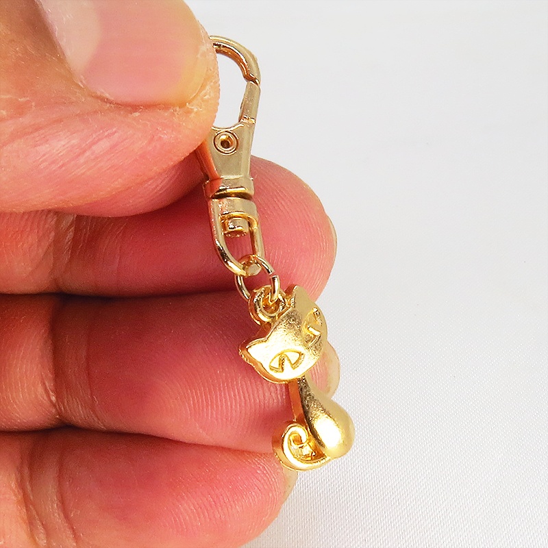 マットゴールド 可愛い猫のファスナーチャーム キーホルダー バッグチャーム 金具変更可