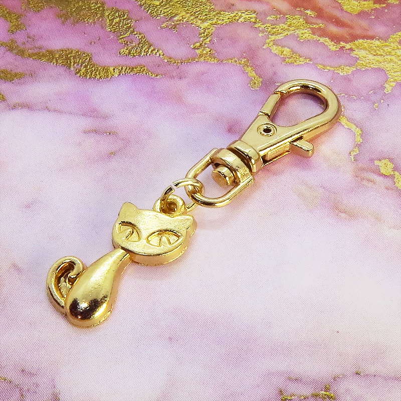 マットゴールド 可愛い猫のファスナーチャーム キーホルダー バッグチャーム 金具変更可