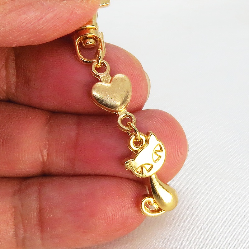 マットゴールドのかわいい猫のファスナーチャーム キーホルダー マットゴールド