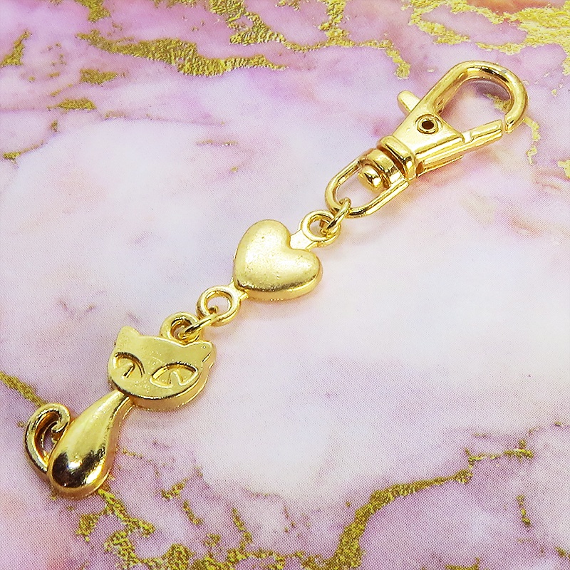 マットゴールドのかわいい猫のファスナーチャーム キーホルダー マットゴールド