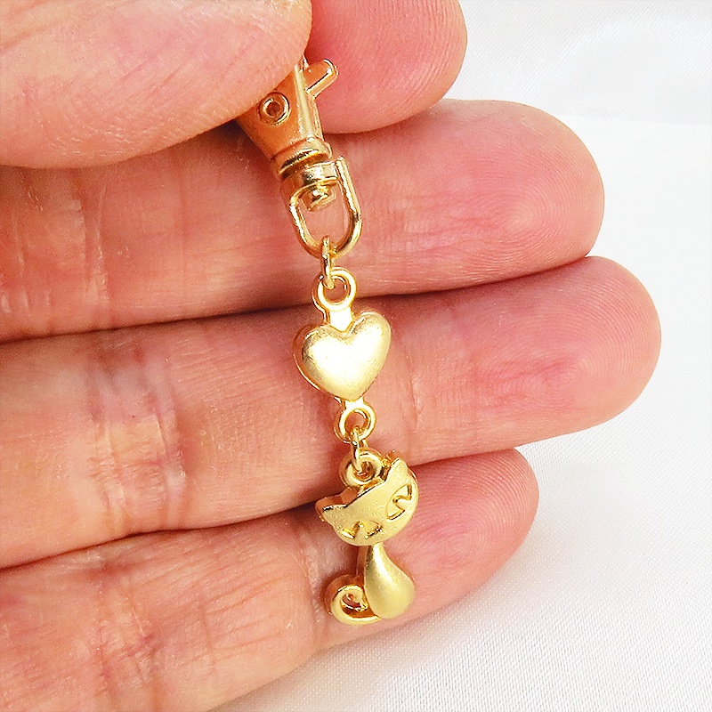 マットゴールドのかわいい猫のファスナーチャーム キーホルダー マットゴールド