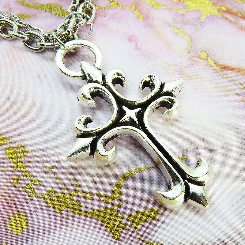 ダブルチェーン ブレスレット 大きなロザリオ 十字架 スチームパンク ゴシック レディース メンズ