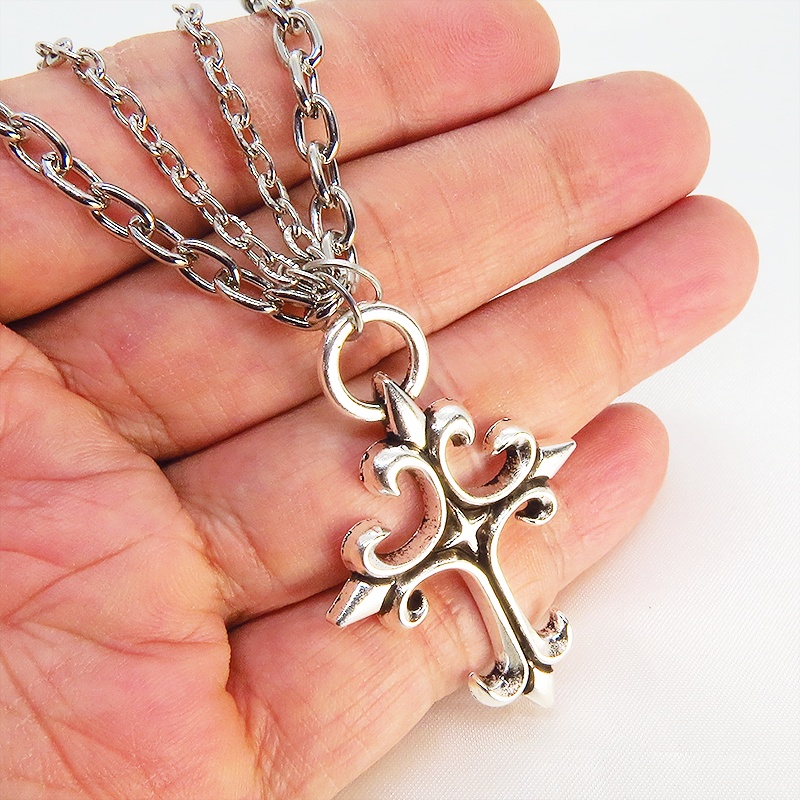 ダブルチェーン ブレスレット 大きなロザリオ 十字架 スチームパンク ゴシック レディース メンズ