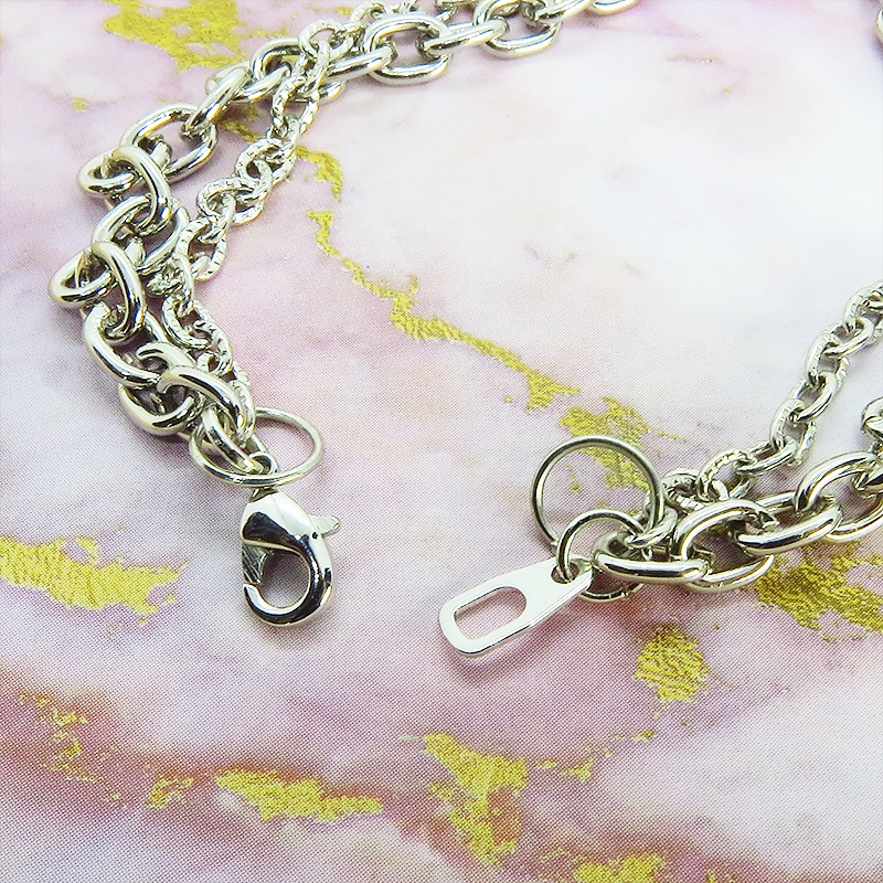 ダブルチェーン ブレスレット 大きなロザリオ 十字架 スチームパンク ゴシック レディース メンズ