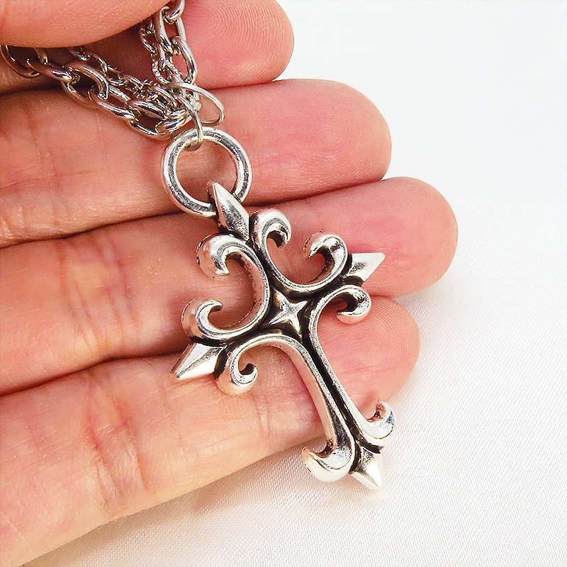 ダブルチェーン ブレスレット 大きなロザリオ 十字架 スチームパンク ゴシック レディース メンズ