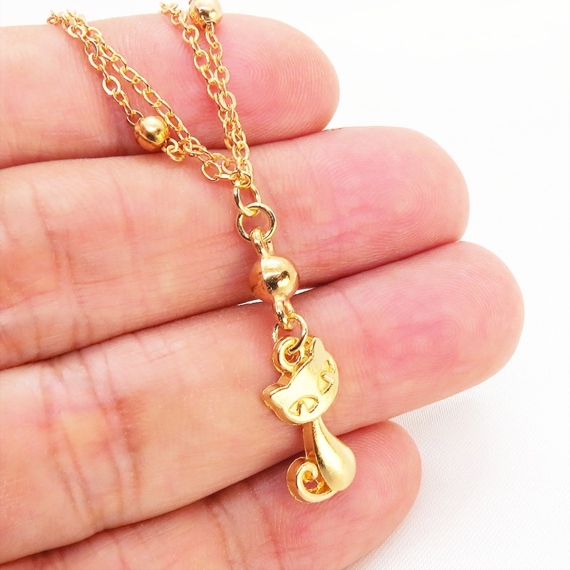 マットゴールドの猫のダブルチェーンブレスレット 繊細