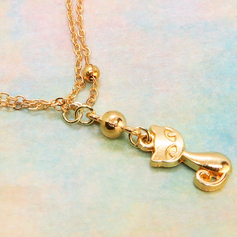 マットゴールドの猫のダブルチェーンブレスレット 繊細