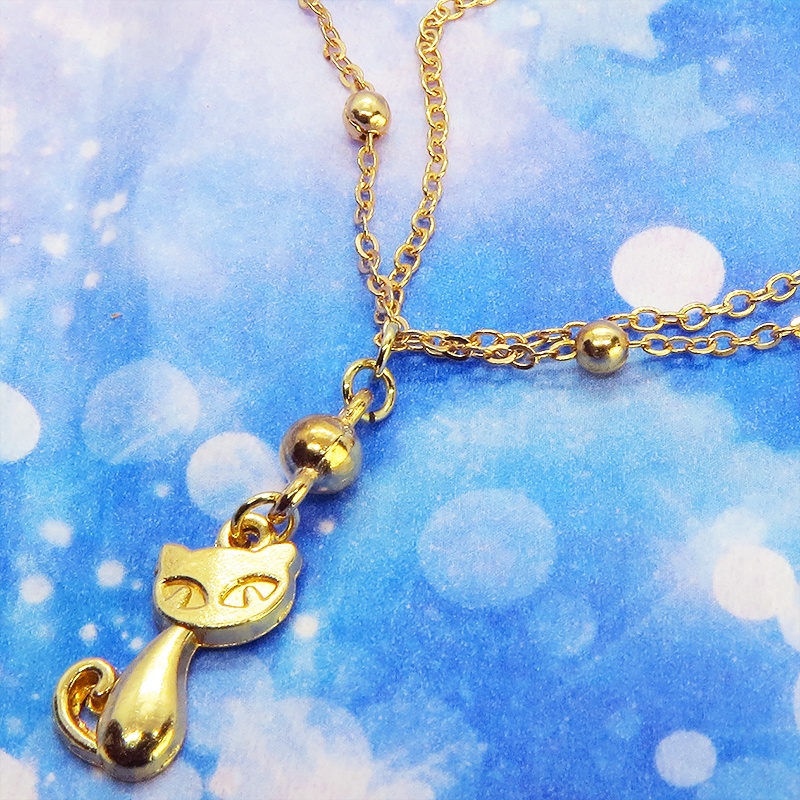 マットゴールドの猫のダブルチェーンブレスレット 繊細