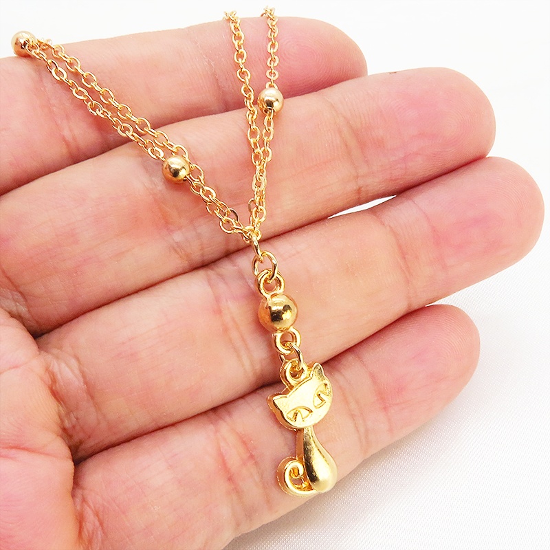 マットゴールドの猫のダブルチェーンブレスレット 繊細