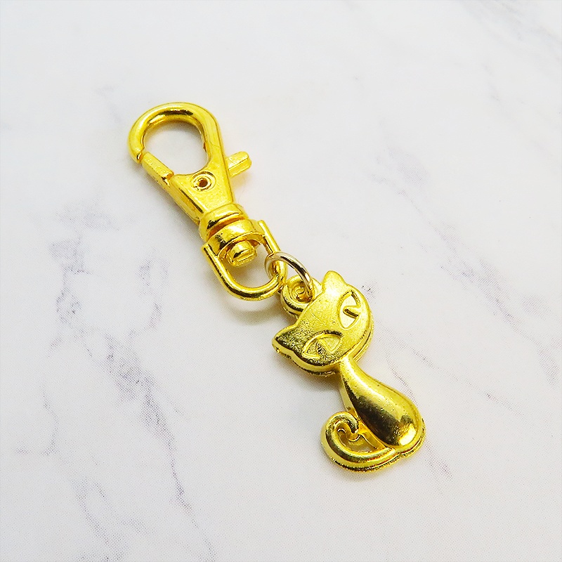 ゴールドカラー 可愛い猫のファスナーチャーム キーホルダー バッグチャーム 金具変更可