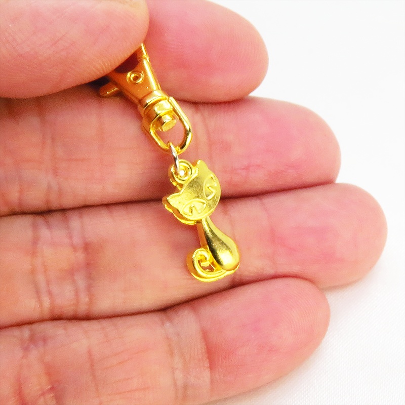 ゴールドカラー 可愛い猫のファスナーチャーム キーホルダー バッグチャーム 金具変更可