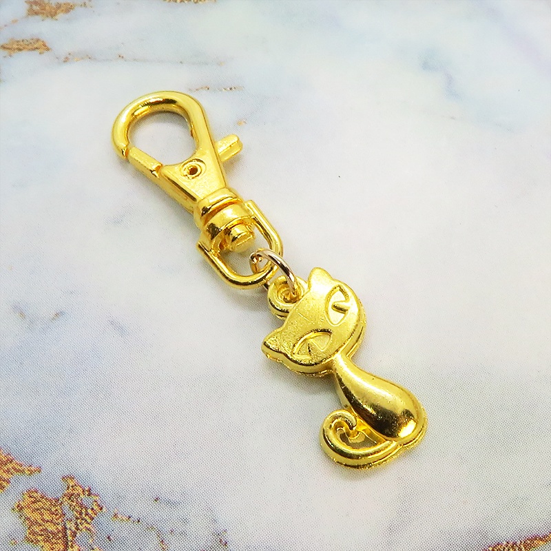 ゴールドカラー 可愛い猫のファスナーチャーム キーホルダー バッグチャーム 金具変更可