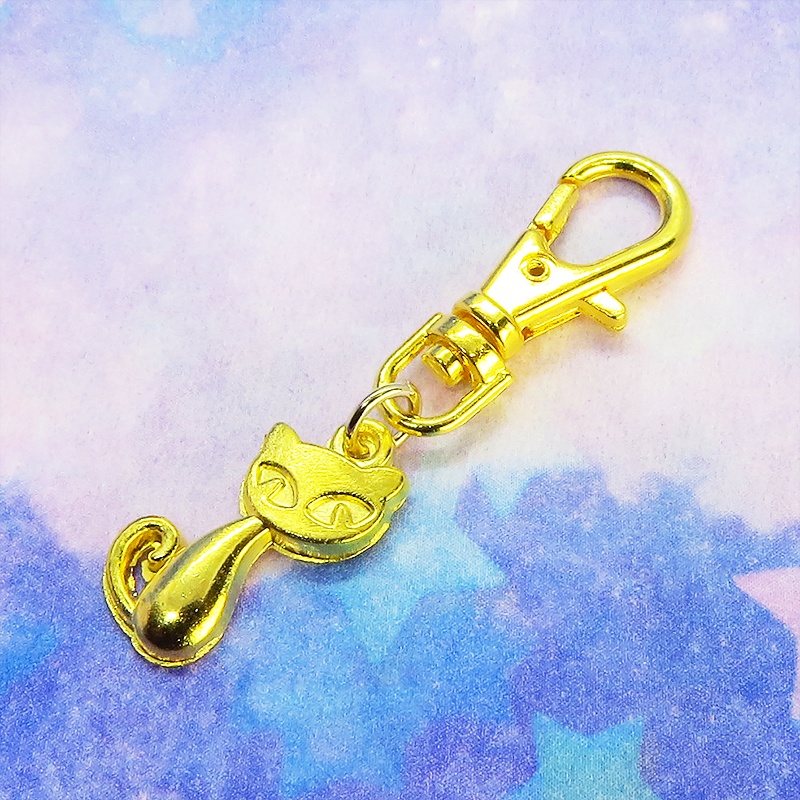 ゴールドカラー 可愛い猫のファスナーチャーム キーホルダー バッグチャーム 金具変更可