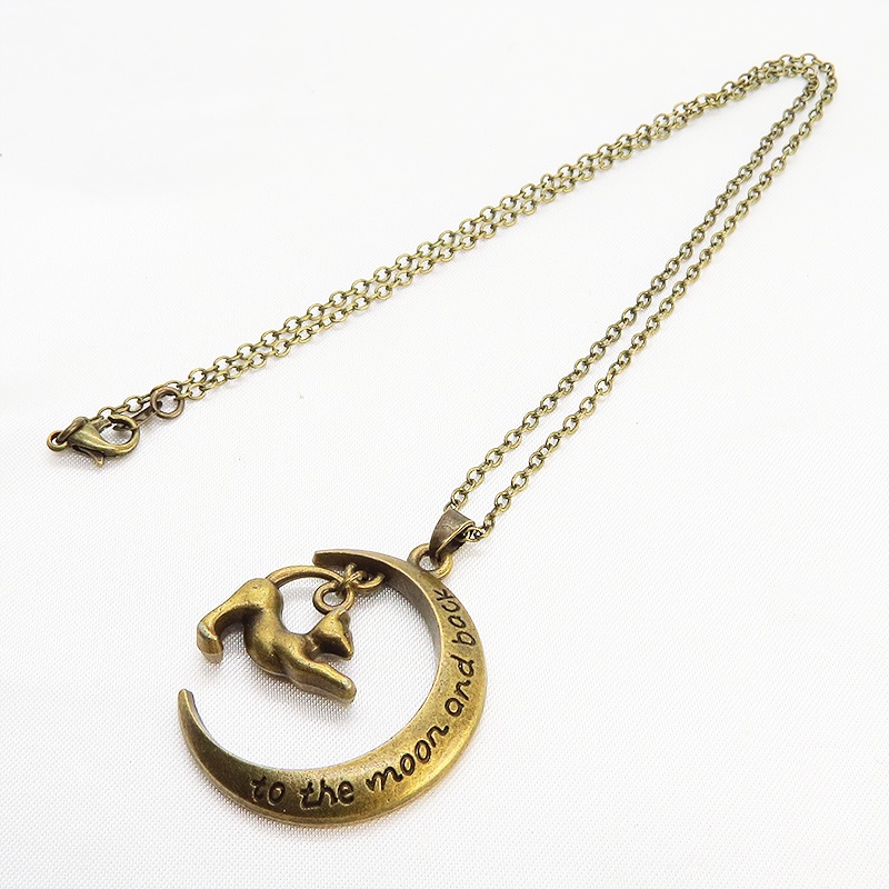 アンティークゴールド のび猫と三日月の大人可愛いペンダント・ネックレス 長さ調整可