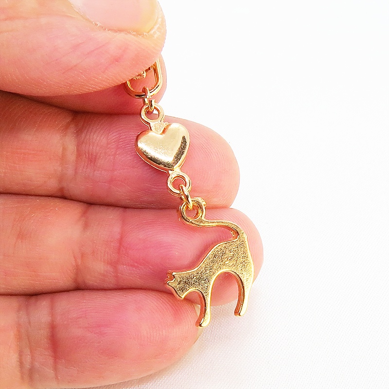 マットゴールドの跳ね猫とハートの大人可愛いファスナーチャーム キーホルダー マスクチャーム