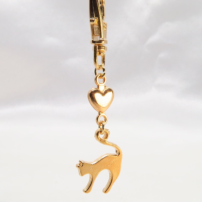 マットゴールドの跳ね猫とハートの大人可愛いファスナーチャーム キーホルダー マスクチャーム