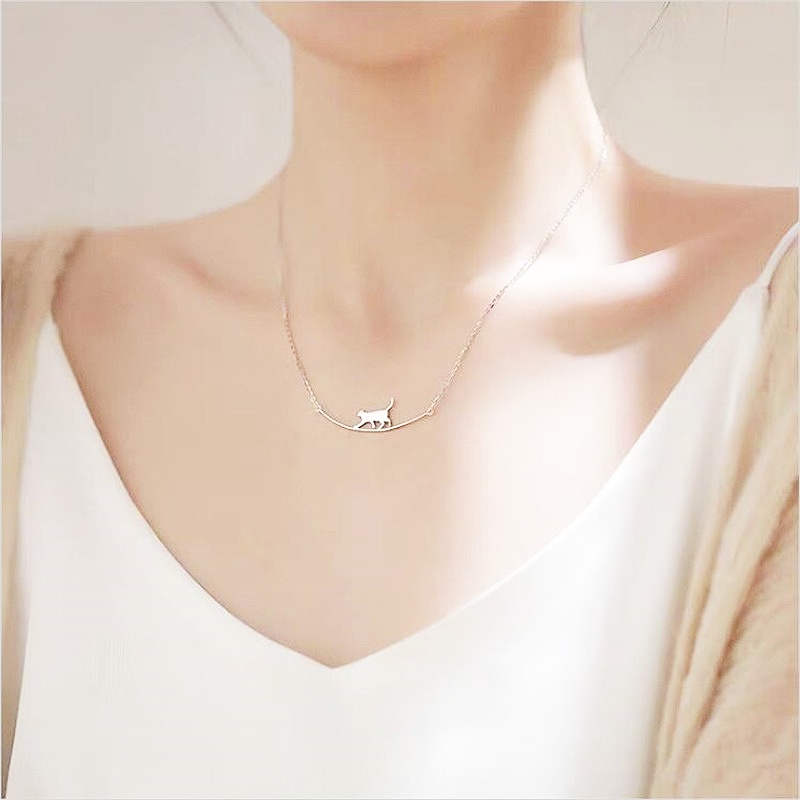 【再販】シルバー925 猫ネックレス 猫が歩くモチーフの大人可愛いネックレス アジャスター付