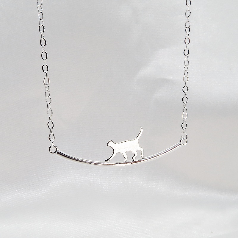 【再販】シルバー925 猫ネックレス 猫が歩くモチーフの大人可愛いネックレス アジャスター付