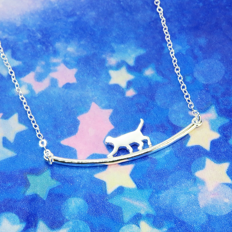 【再販】シルバー925 猫ネックレス 猫が歩くモチーフの大人可愛いネックレス アジャスター付