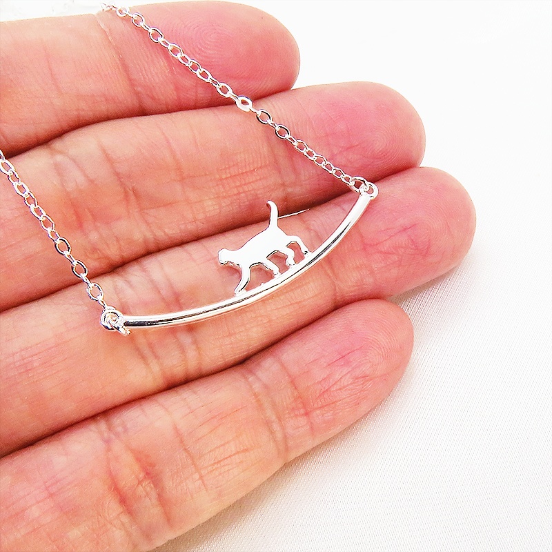 【再販】シルバー925 猫ネックレス 猫が歩くモチーフの大人可愛いネックレス アジャスター付
