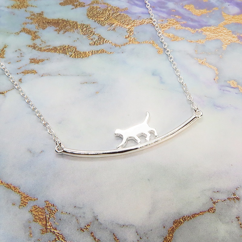 【再販】シルバー925 猫ネックレス 猫が歩くモチーフの大人可愛いネックレス アジャスター付