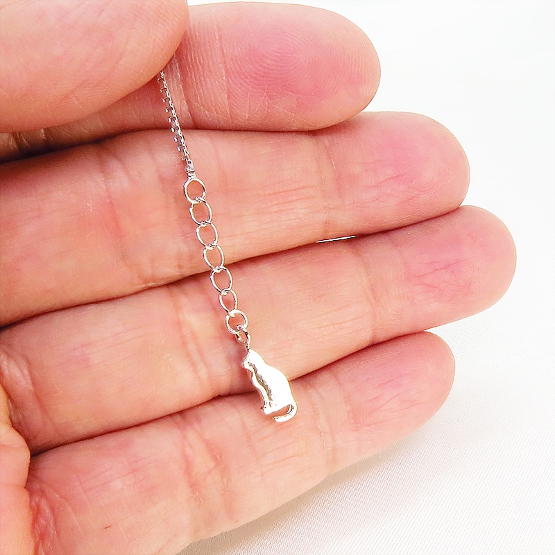 シルバー925 猫シルエットモチーフとキュービックジルコニアのビジューのブレスレット