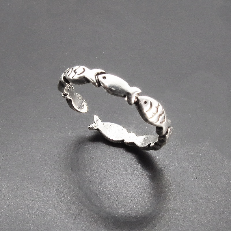 お魚モチーフが連なる可愛いリング シングル シルバー925コーティング オープンリング ピンキーリング 華奢