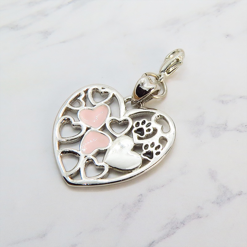 マスクチャーム シルバー925 肉球がワンポイントのオープンハートが連なるチャーム キーホルダー
