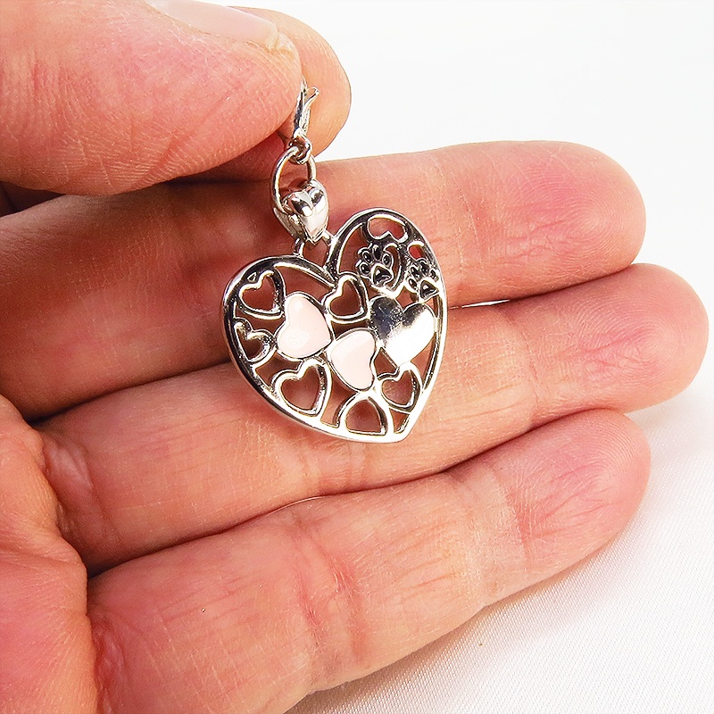 マスクチャーム シルバー925 肉球がワンポイントのオープンハートが連なるチャーム キーホルダー