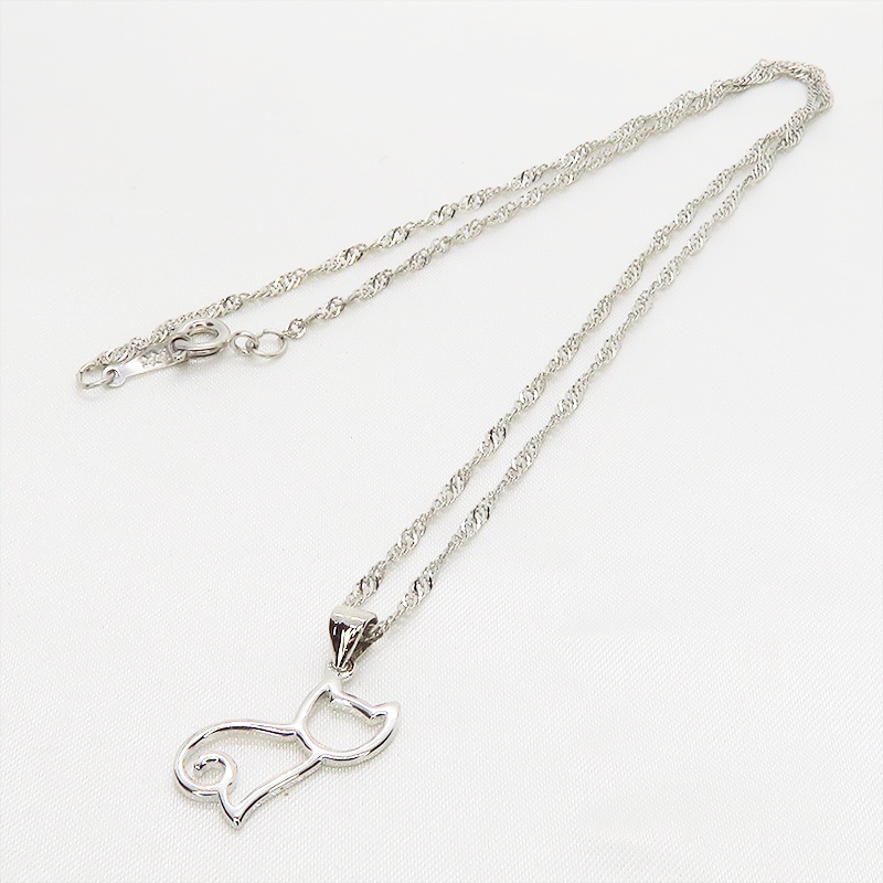 シルバー925 猫シルエットモチーフのシンプルで可愛いネックレス スターリングシルバー