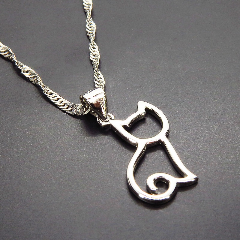 シルバー925 猫シルエットモチーフのシンプルで可愛いネックレス スターリングシルバー