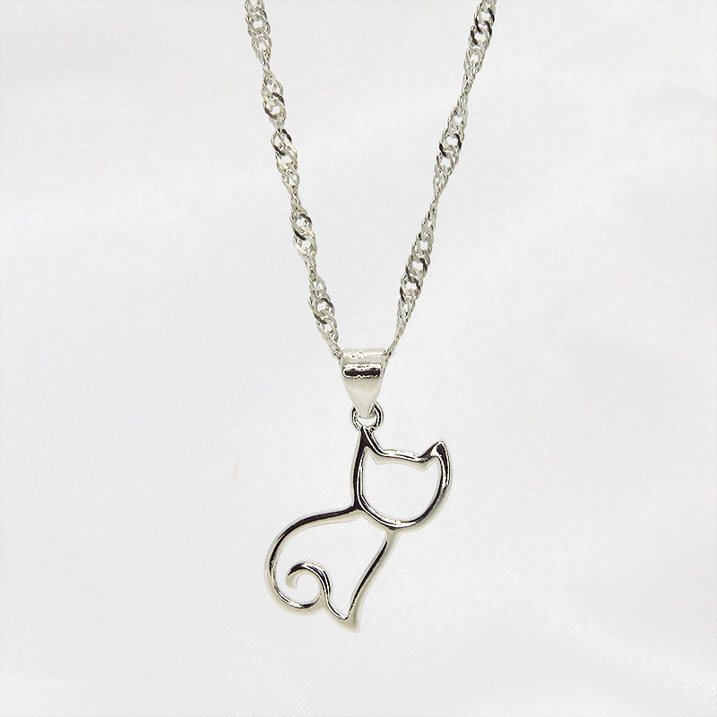 シルバー925 猫シルエットモチーフのシンプルで可愛いネックレス スターリングシルバー