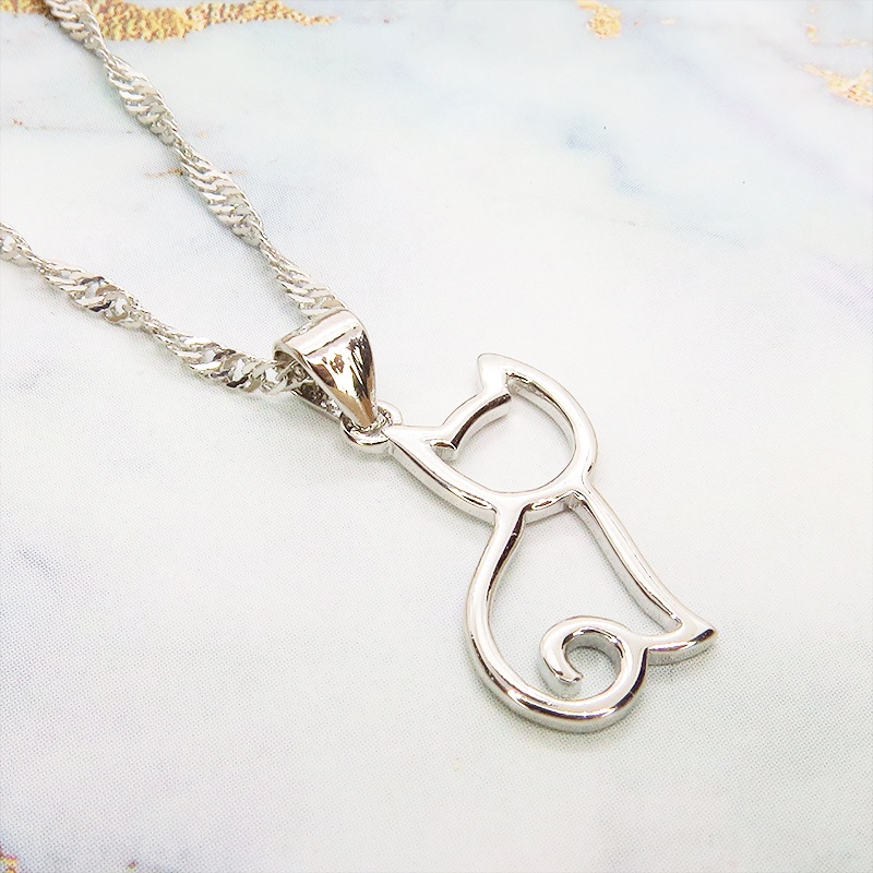 シルバー925 猫シルエットモチーフのシンプルで可愛いネックレス スターリングシルバー