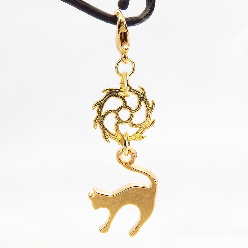 マスクチャーム チームパンク風 跳ね猫と歯車のシンプルなチャーム キーホルダー マットゴールド