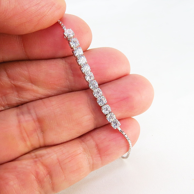 シルバー925 キュービックジルコニア ビジュー ブレスレット チェーン 繊細 アジャスター レディース