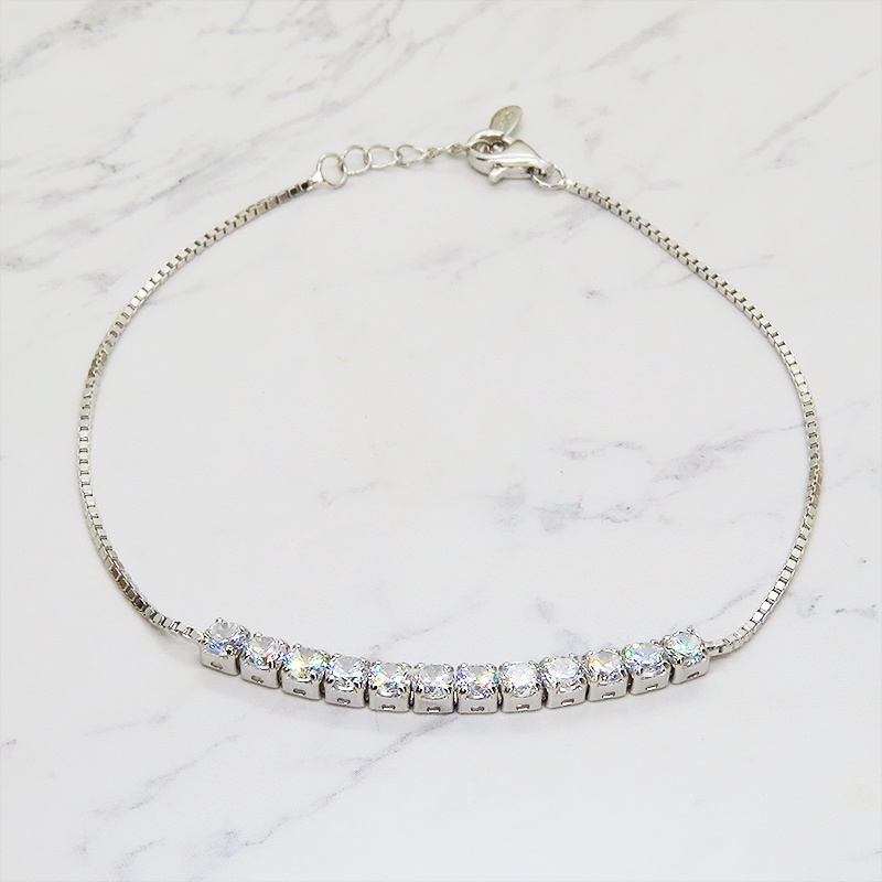 シルバー925 キュービックジルコニア ビジュー ブレスレット チェーン 繊細 アジャスター レディース