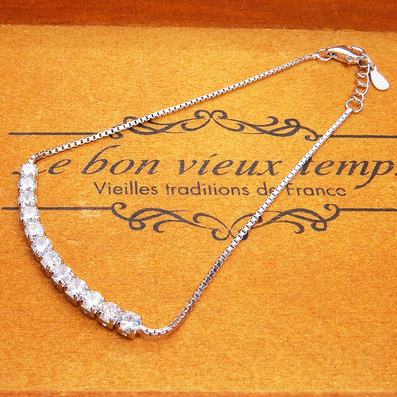 シルバー925 キュービックジルコニア ビジュー ブレスレット チェーン 繊細 アジャスター レディース