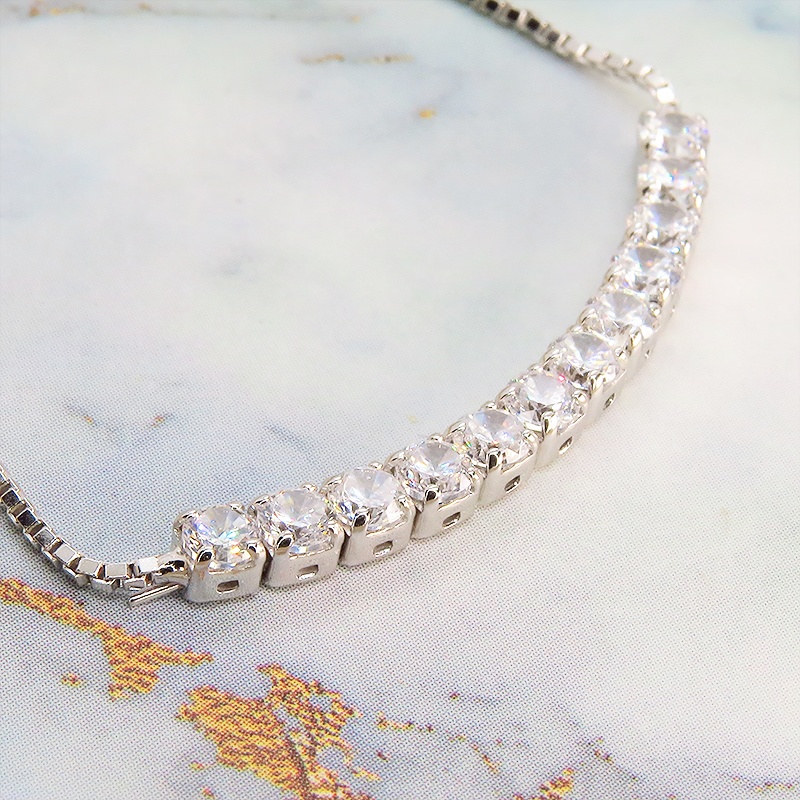 シルバー925 キュービックジルコニア ビジュー ブレスレット チェーン 繊細 アジャスター レディース