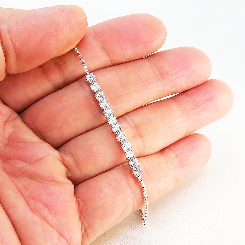 シルバー925 キュービックジルコニア ビジュー ブレスレット チェーン 繊細 アジャスター レディース