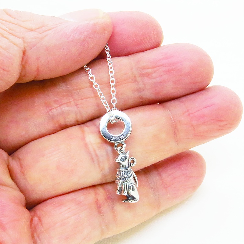 【再販4】シルバー925 バステト 猫の神様 エジプト神 猫モチーフネックレス キュービックジルコニア オリエンタル 立体