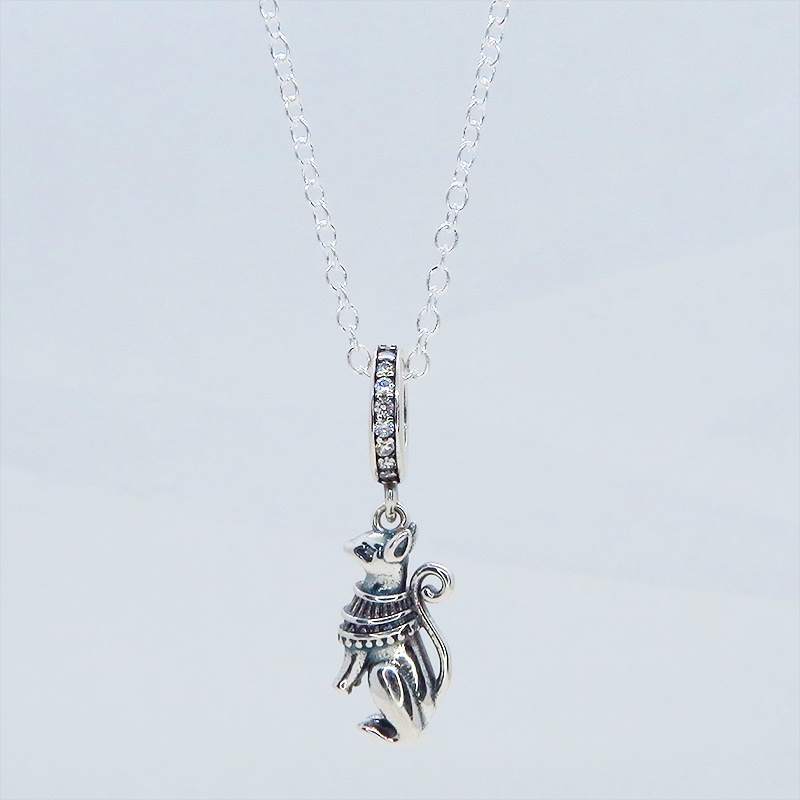 【再販4】シルバー925 バステト 猫の神様 エジプト神 猫モチーフネックレス キュービックジルコニア オリエンタル 立体