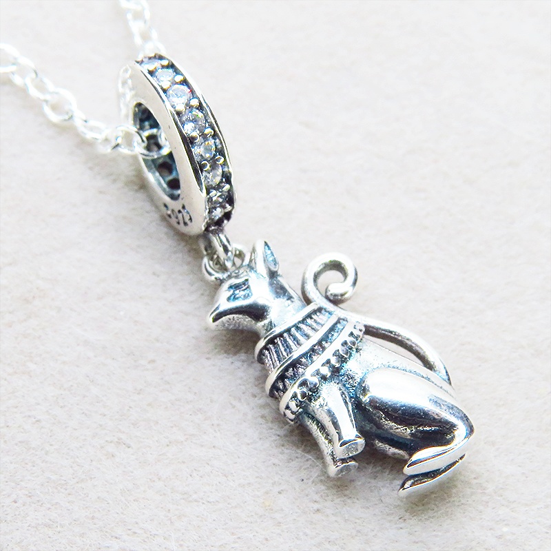 【再販4】シルバー925 バステト 猫の神様 エジプト神 猫モチーフネックレス キュービックジルコニア オリエンタル 立体