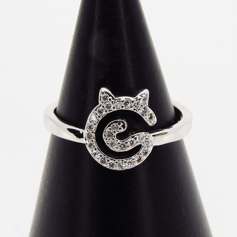 くるくる巻いた尻尾と猫耳モチーフのデザインリング シルバー925 キュービックジルコニア フリーサイズ