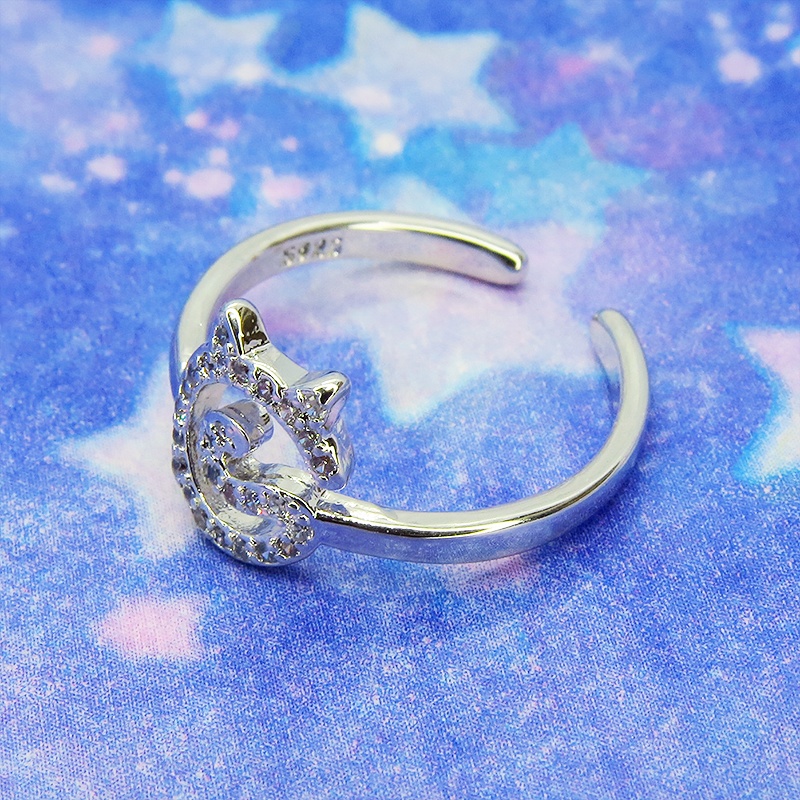 くるくる巻いた尻尾と猫耳モチーフのデザインリング シルバー925 キュービックジルコニア フリーサイズ