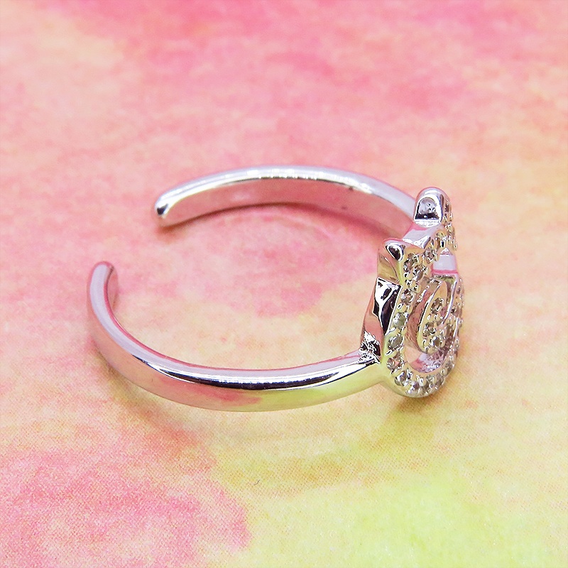 くるくる巻いた尻尾と猫耳モチーフのデザインリング シルバー925 キュービックジルコニア フリーサイズ