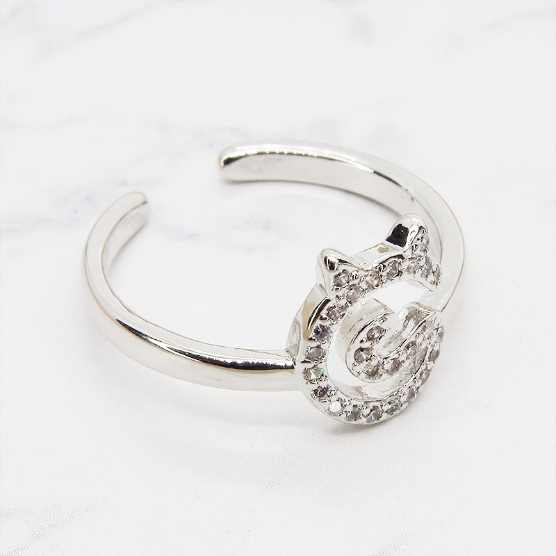 くるくる巻いた尻尾と猫耳モチーフのデザインリング シルバー925 キュービックジルコニア フリーサイズ